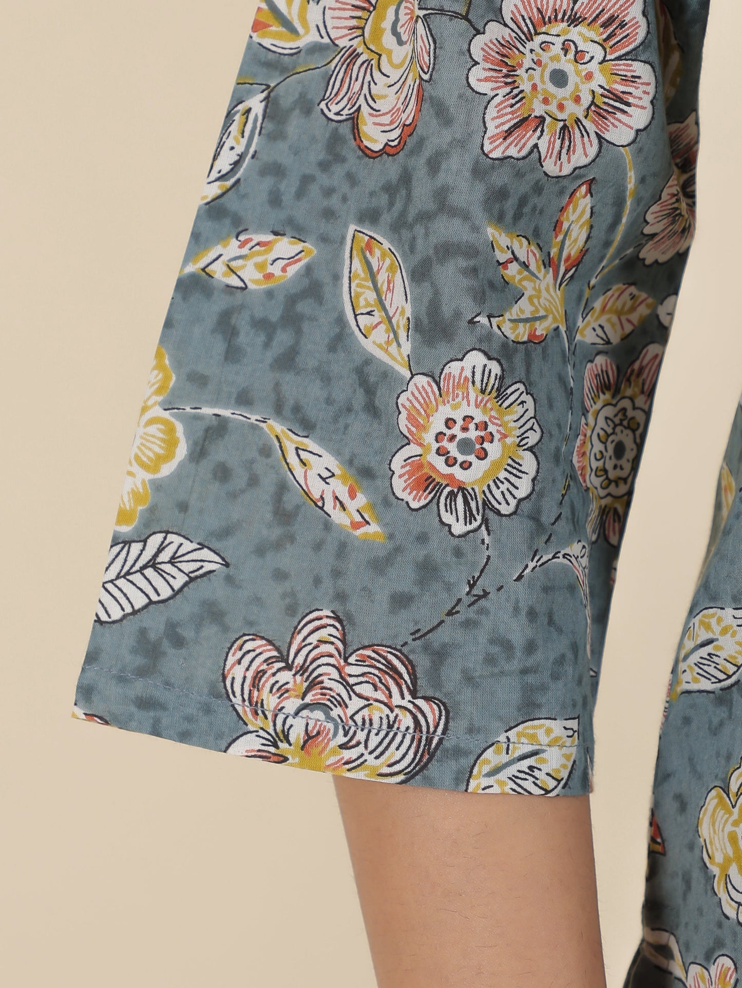 Soft Cotton Floral Straight Grey Kurta