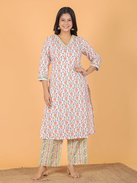 Soft Cotton Floral Straight Multicolor Kurta