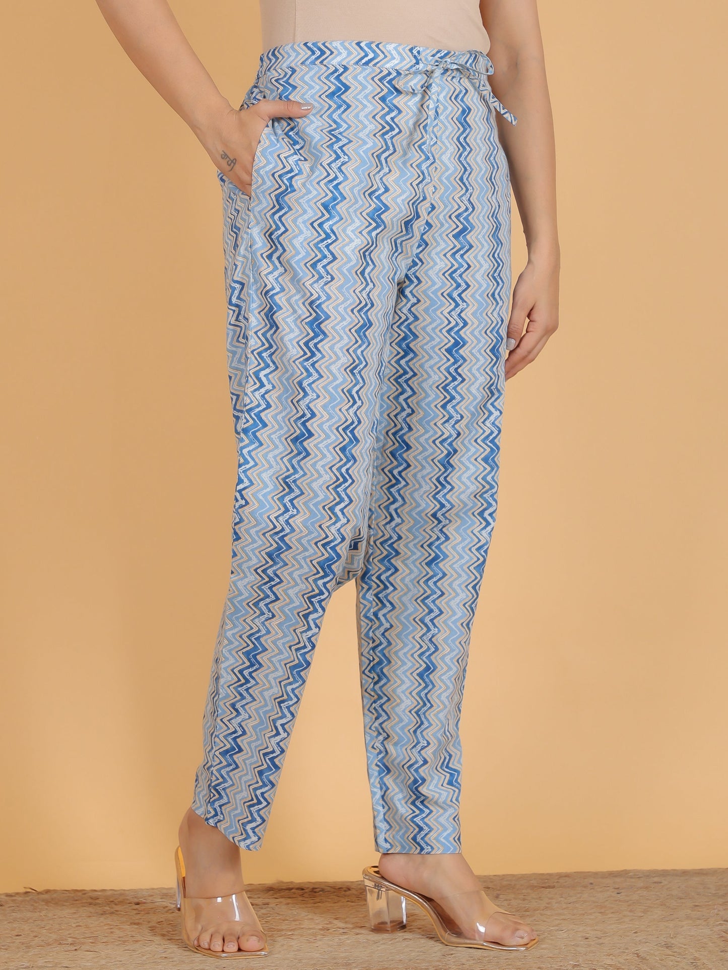 Soft Cotton Abstract A-line Blue Kurta