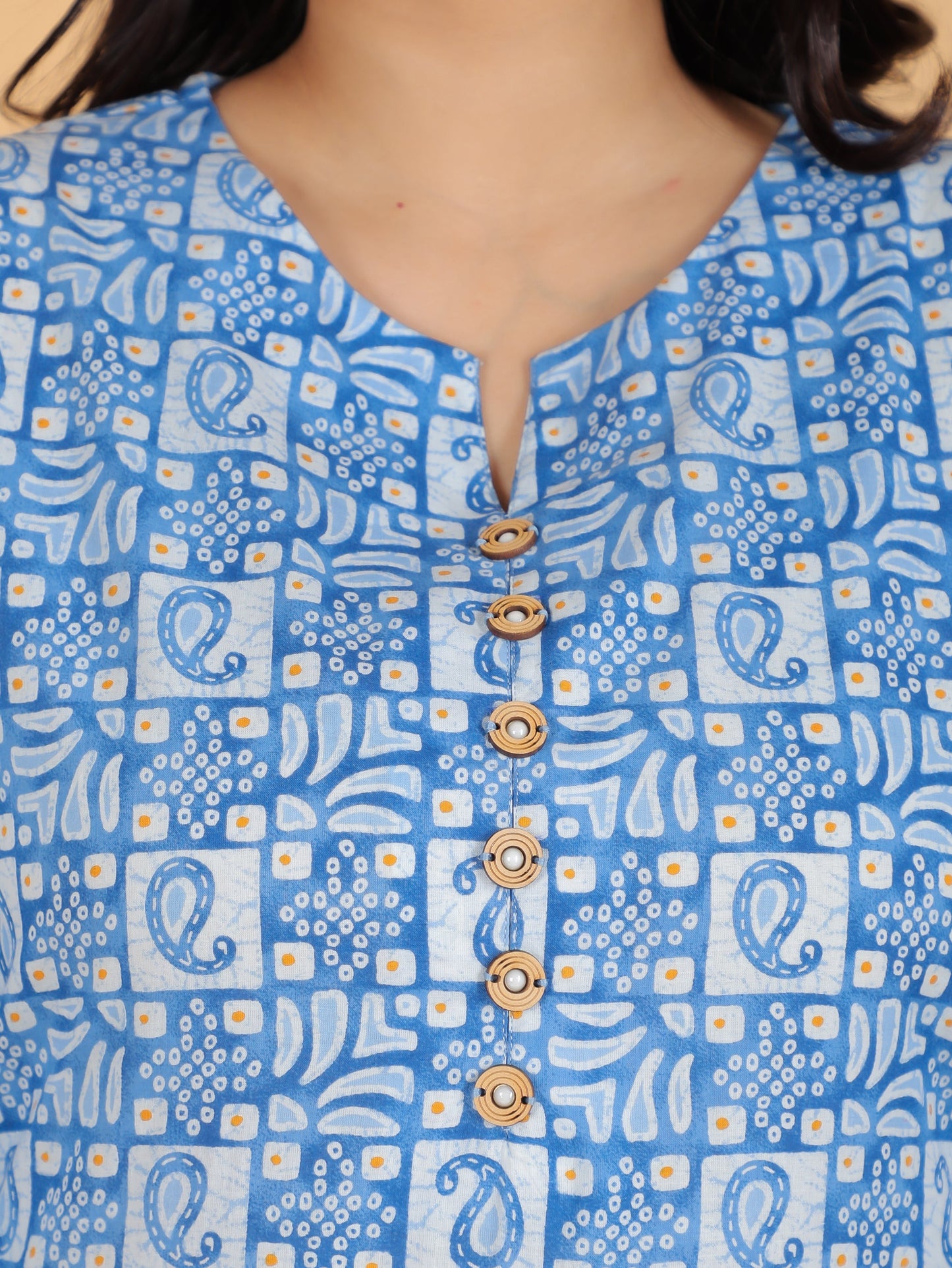 Soft Cotton Abstract A-line Blue Kurta