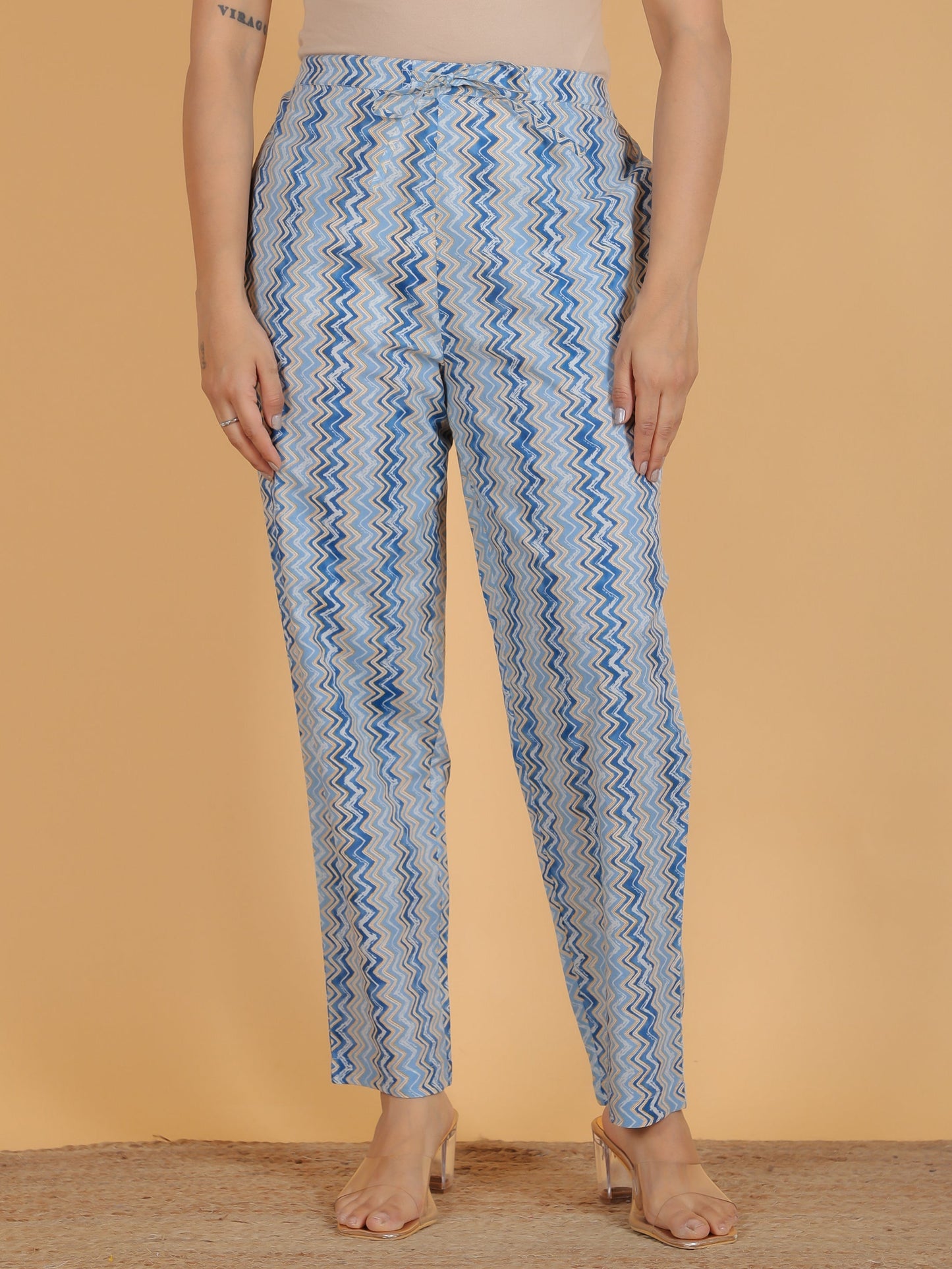 Soft Cotton Abstract A-line Blue Kurta
