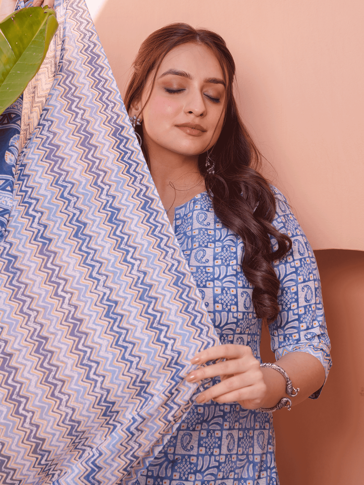Soft Cotton Abstract A-line Blue Kurta