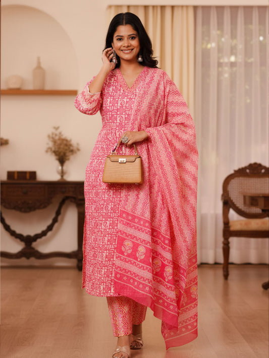 Cotton Voile Chevron Pink Dupatta