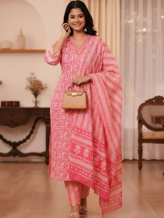 Cotton Voile Chevron Pink Dupatta