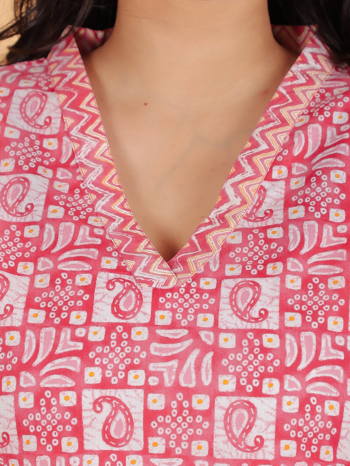 Soft Cotton Abstract Straight Pink Kurta