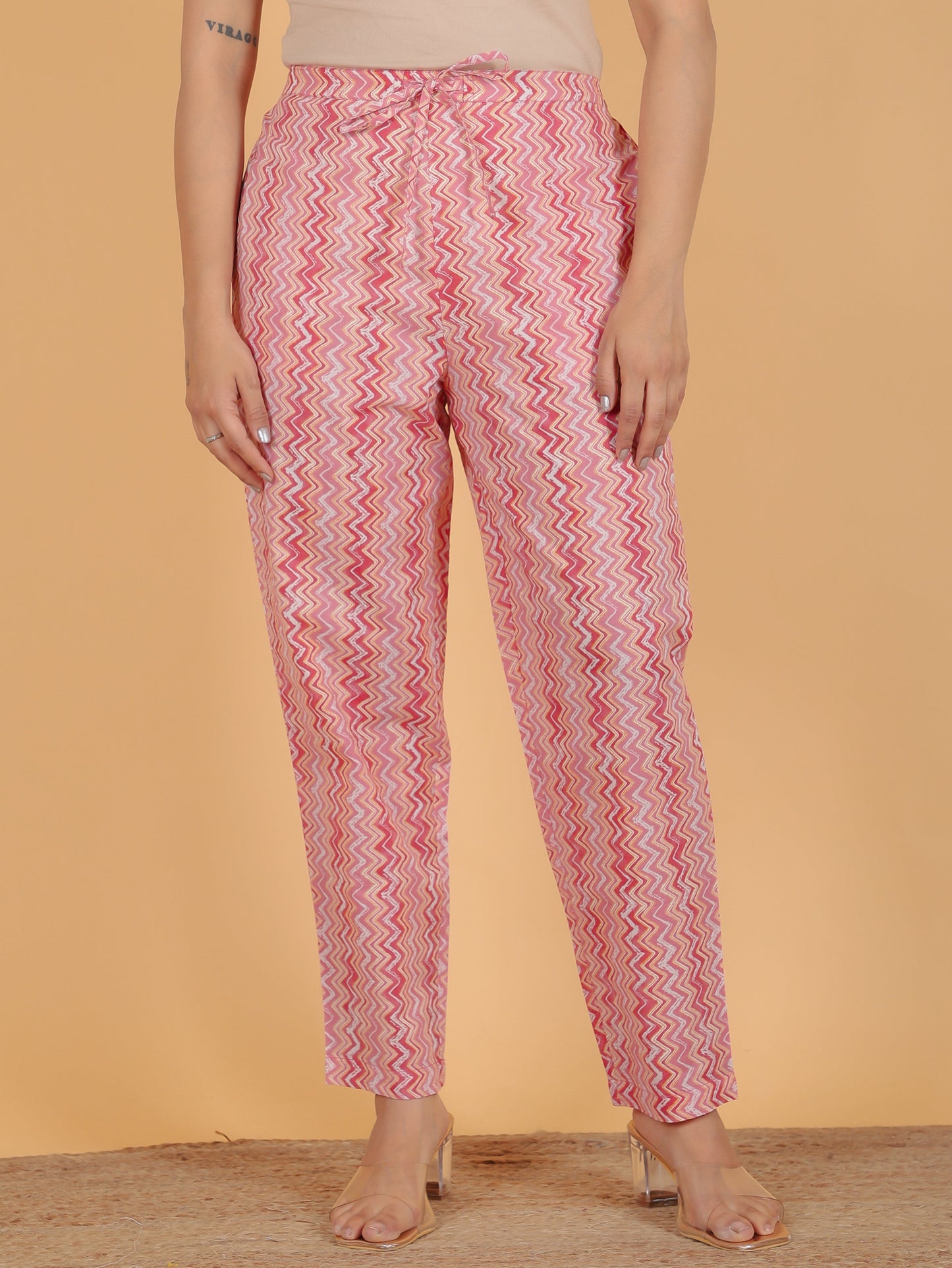 Soft Cotton Abstract Straight Pink Kurta