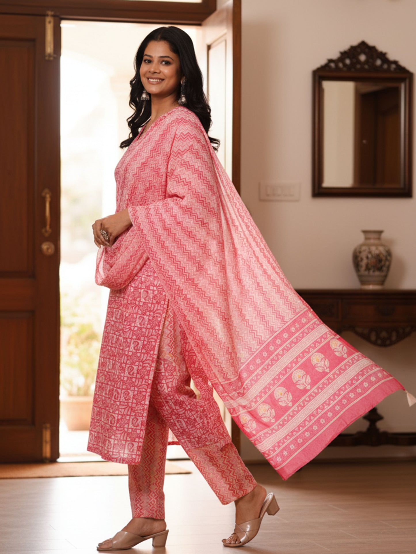 Cotton Voile Chevron Pink Dupatta