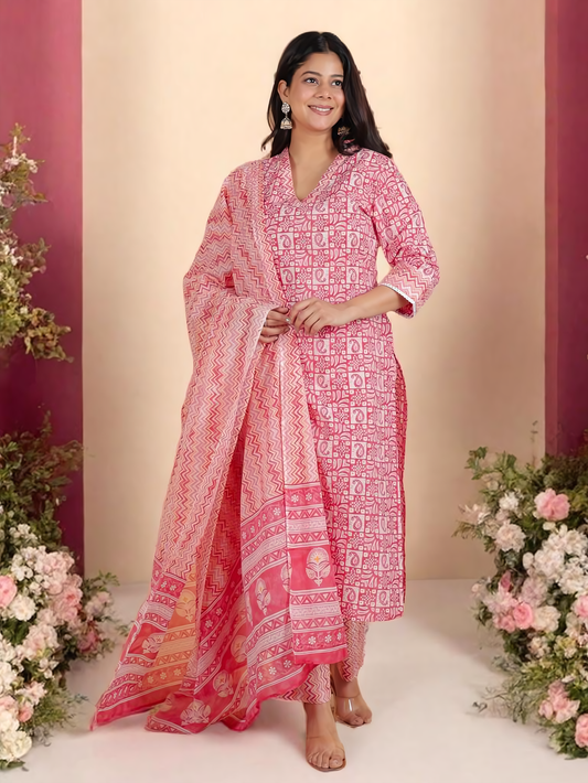 Cotton Voile Chevron Pink Dupatta