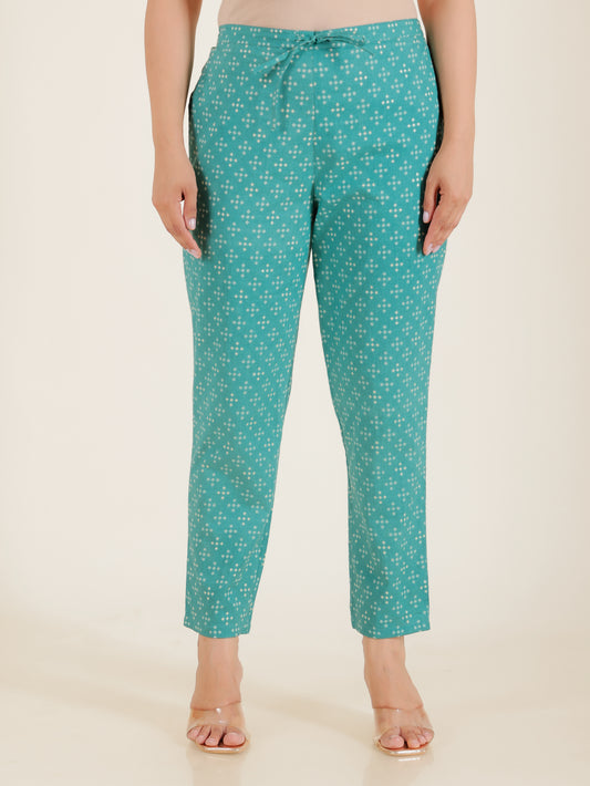 Soft Cotton Bandhani Green Tapered Trousers