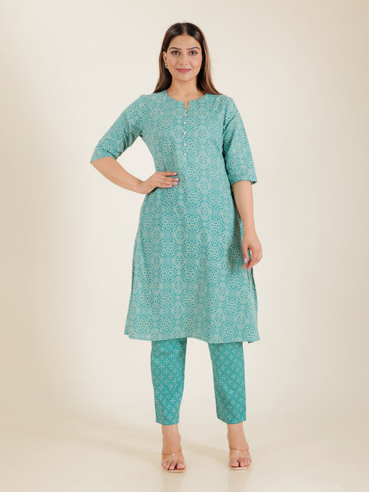 Soft Cotton Bandhani A-line Green Kurta