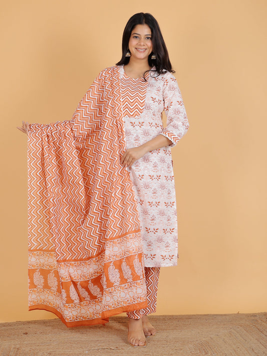 Soft Cotton Floral Straight White Kurta