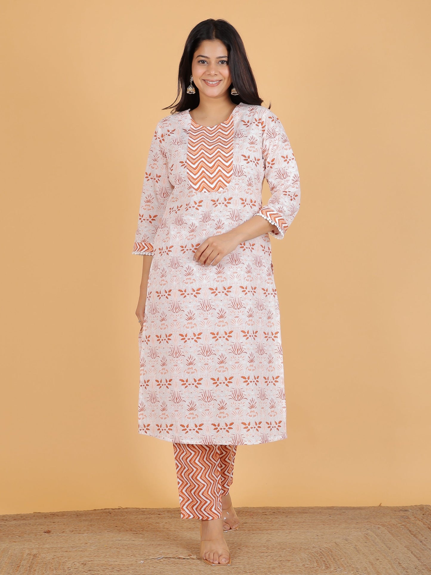 Soft Cotton Floral Straight White Kurta