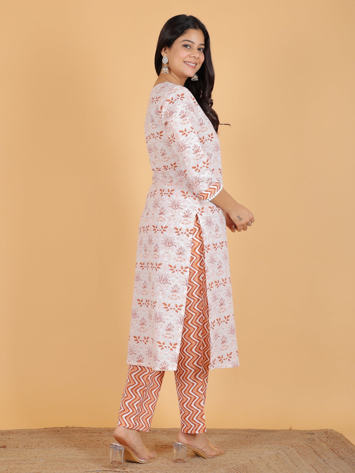 Soft Cotton Floral Straight White Kurta