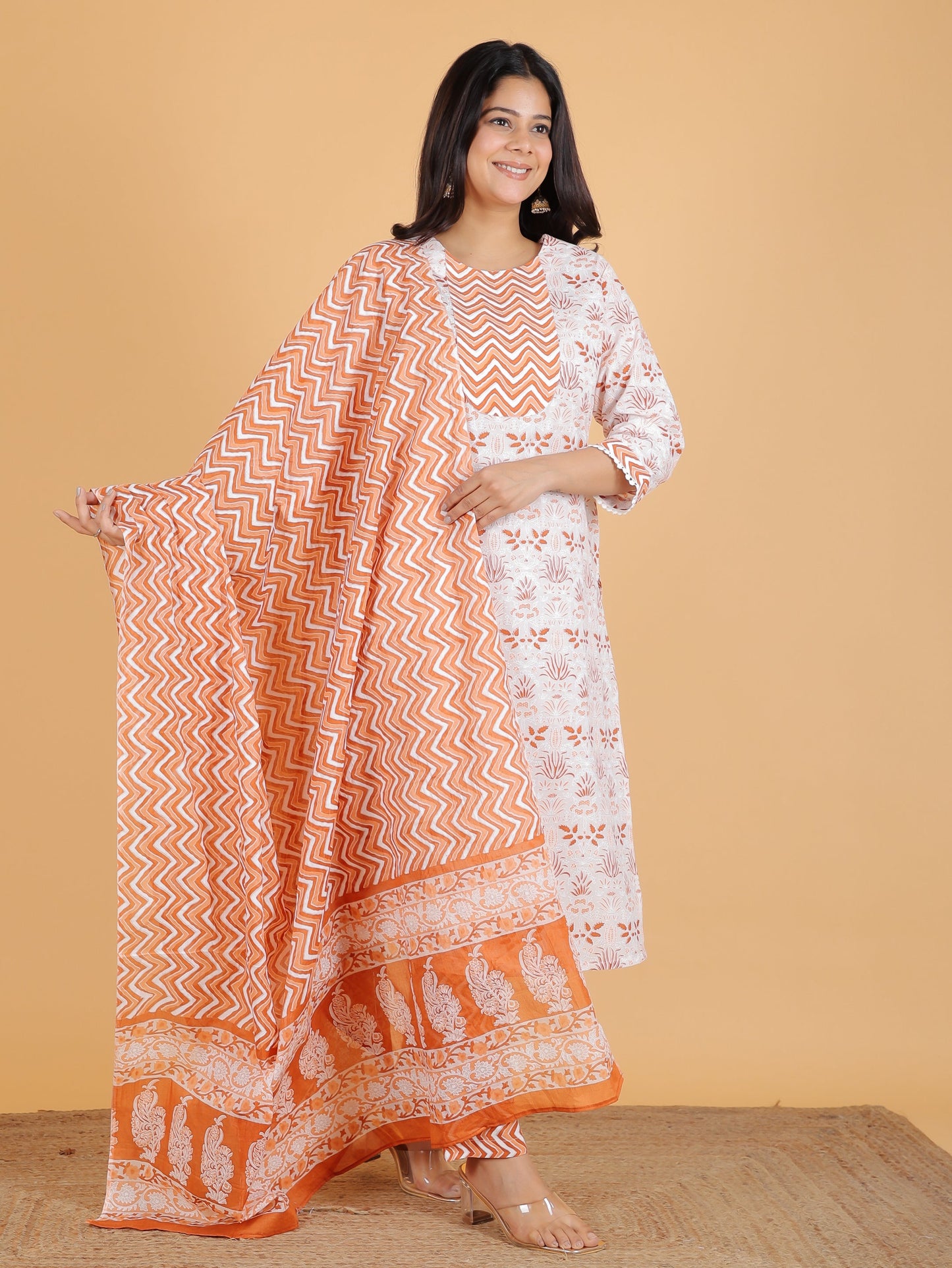 Soft Cotton Floral Straight White Kurta