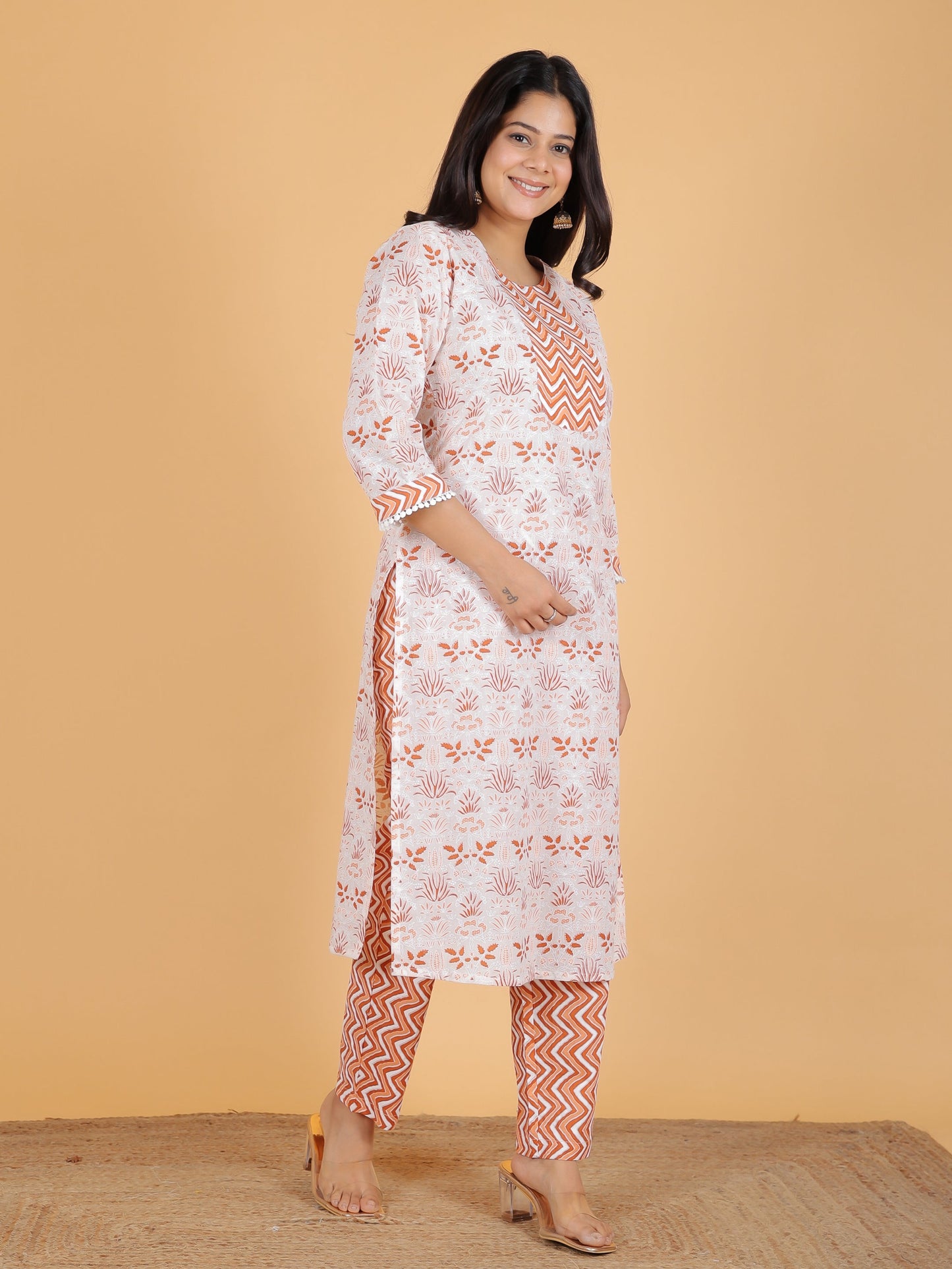 Soft Cotton Floral Straight White Kurta