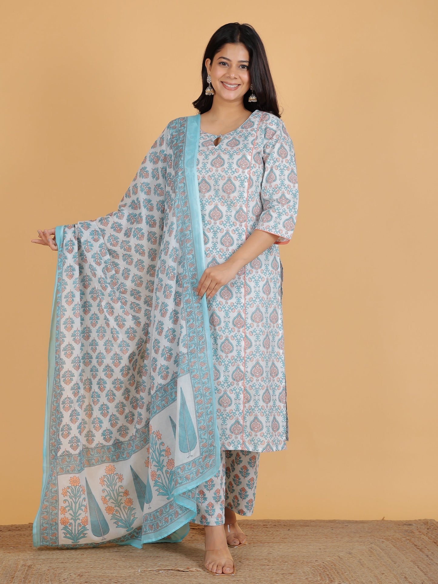 Soft Cotton Floral Panelled White Kurta