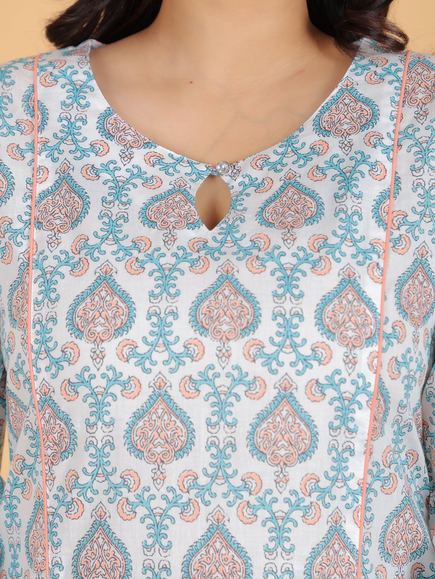 Soft Cotton Floral Panelled White Kurta