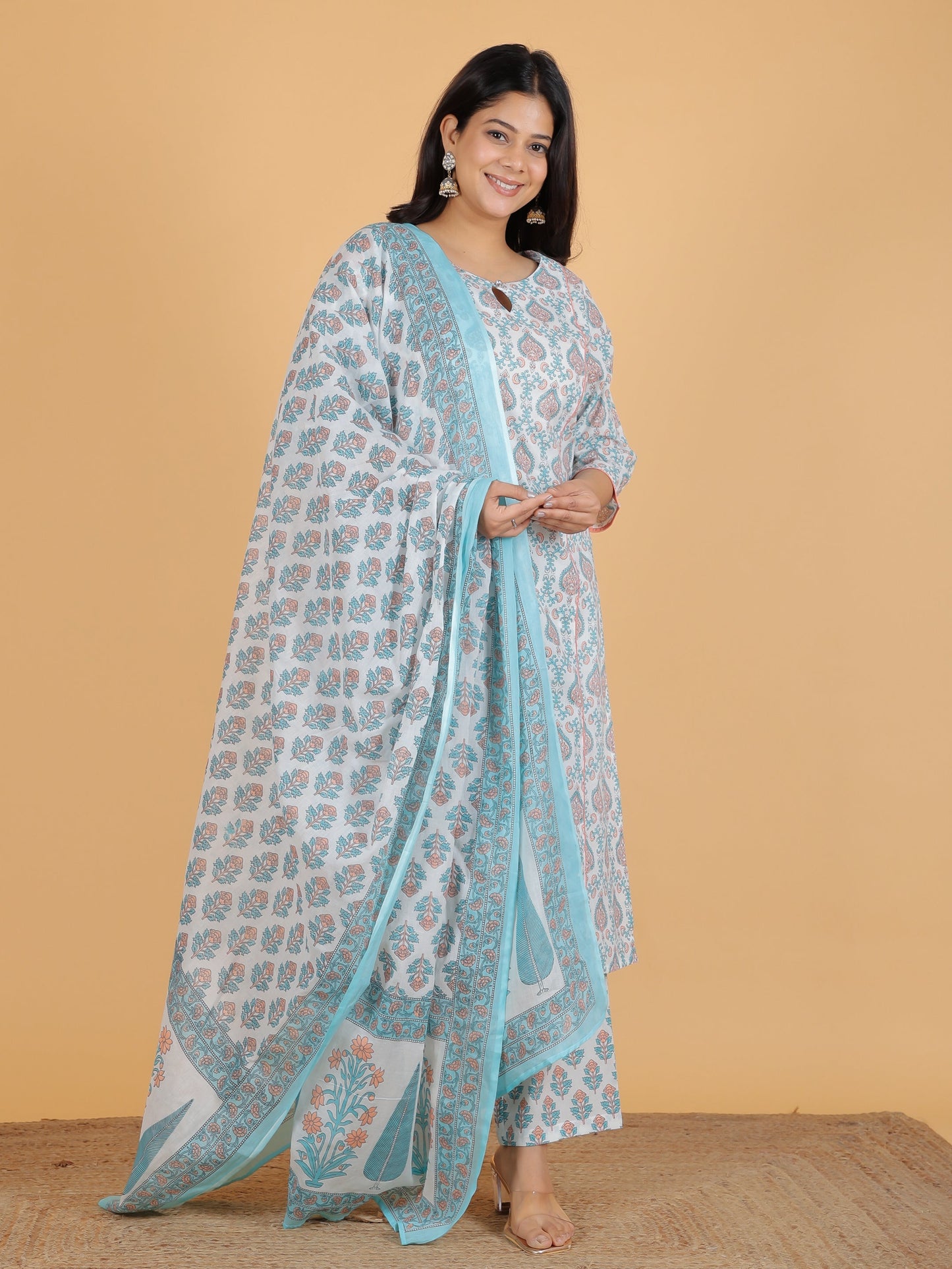 Soft Cotton Floral Panelled White Kurta