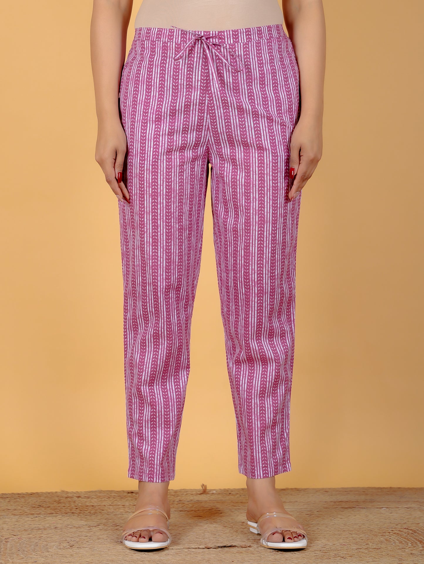 Soft Cotton Striped Purple Tapered Trousers