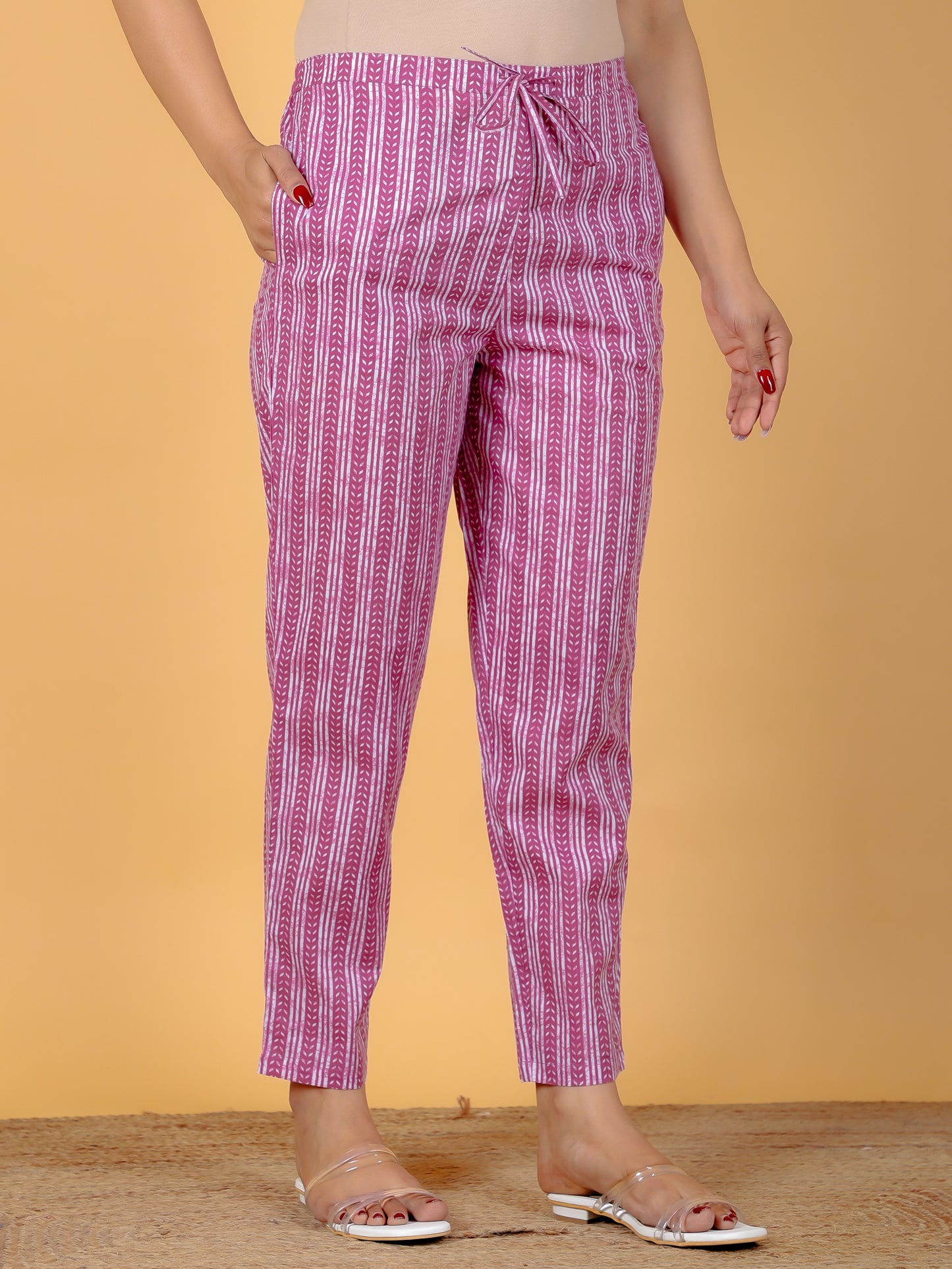 Soft Cotton Striped Purple Tapered Trousers