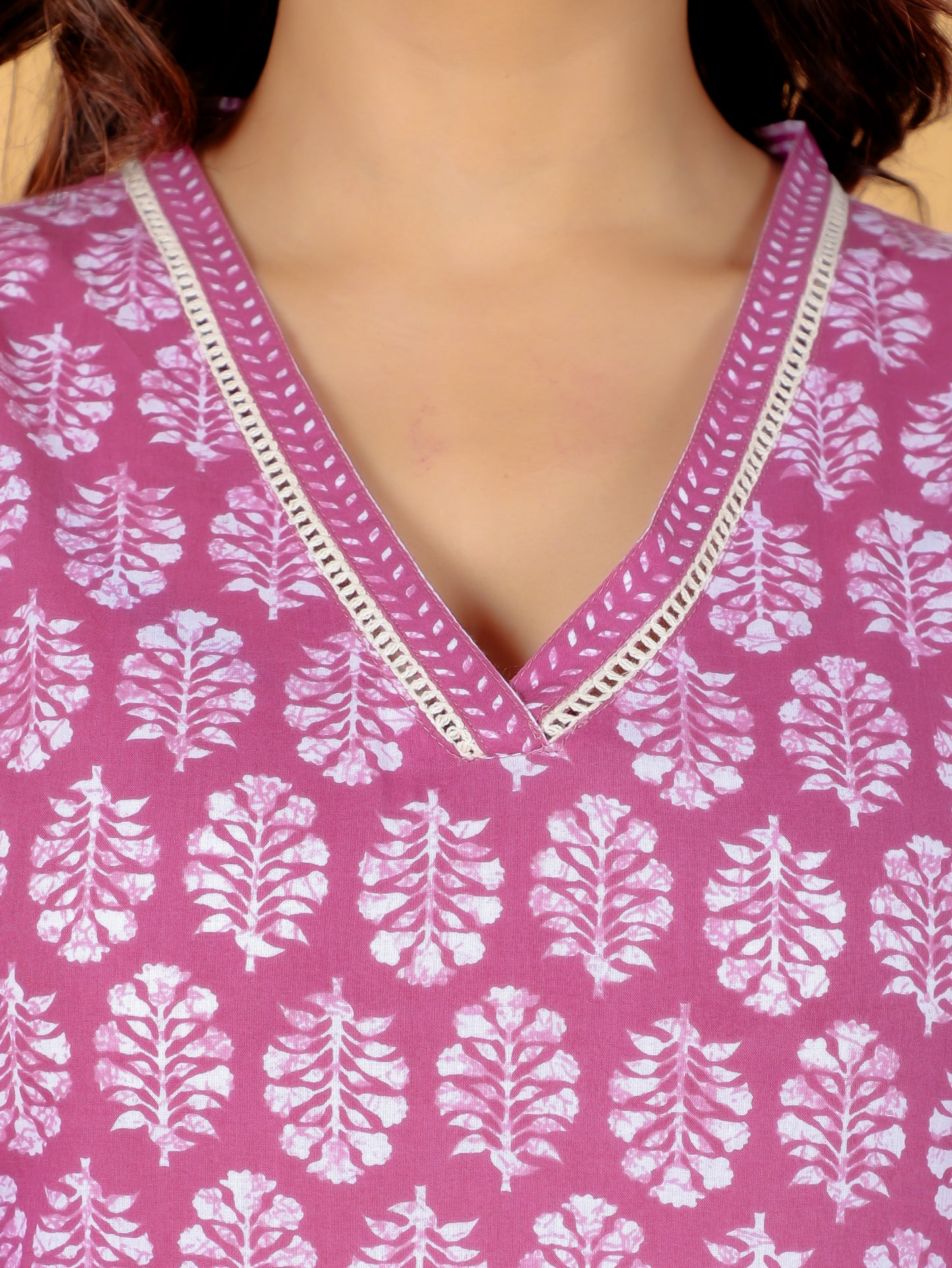 Soft Cotton Floral Straight Purple Kurta