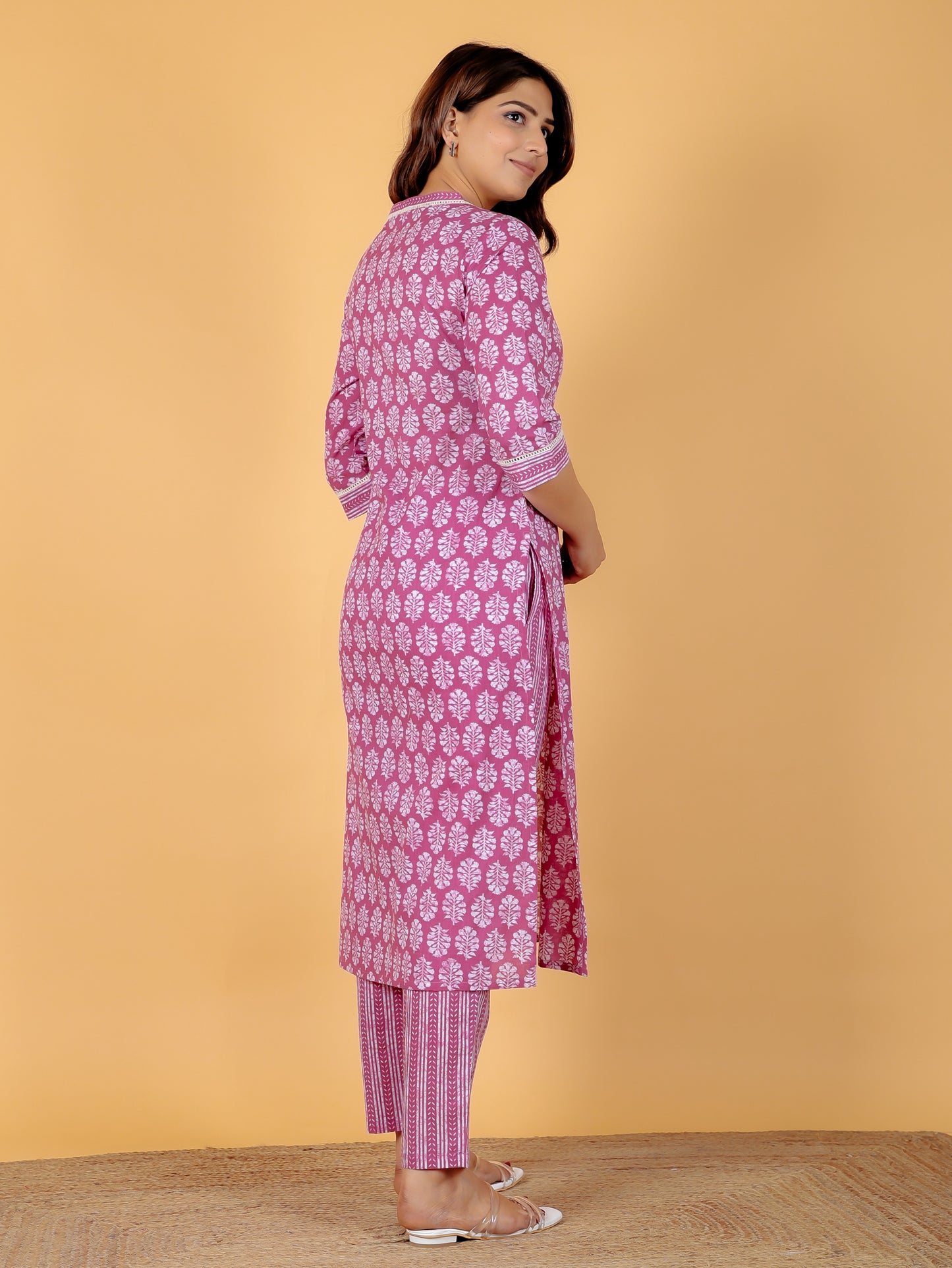 Soft Cotton Floral Straight Purple Kurta