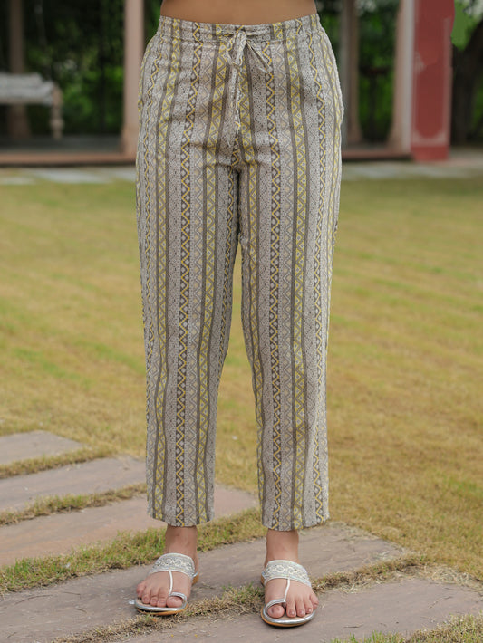 Soft Cotton Striped Grey Tapered Trousers