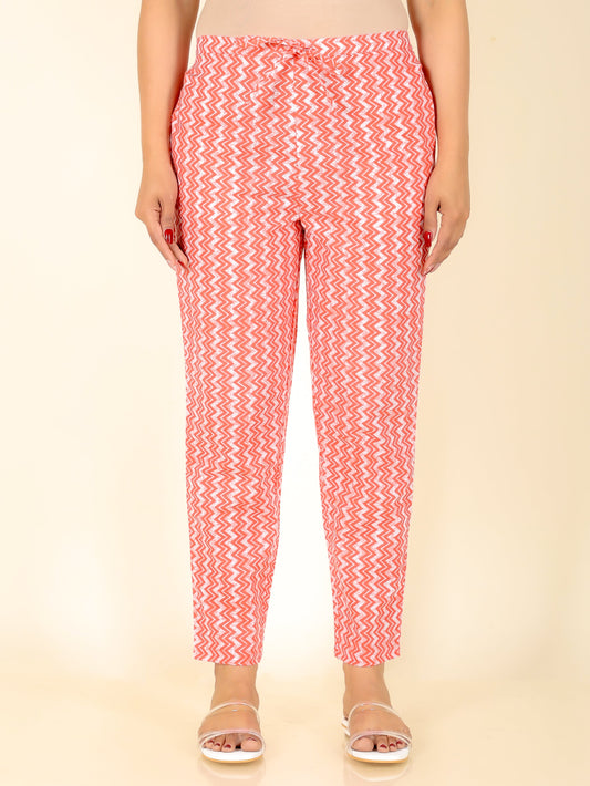 Soft Cotton Chevron Pink Tapered Trousers