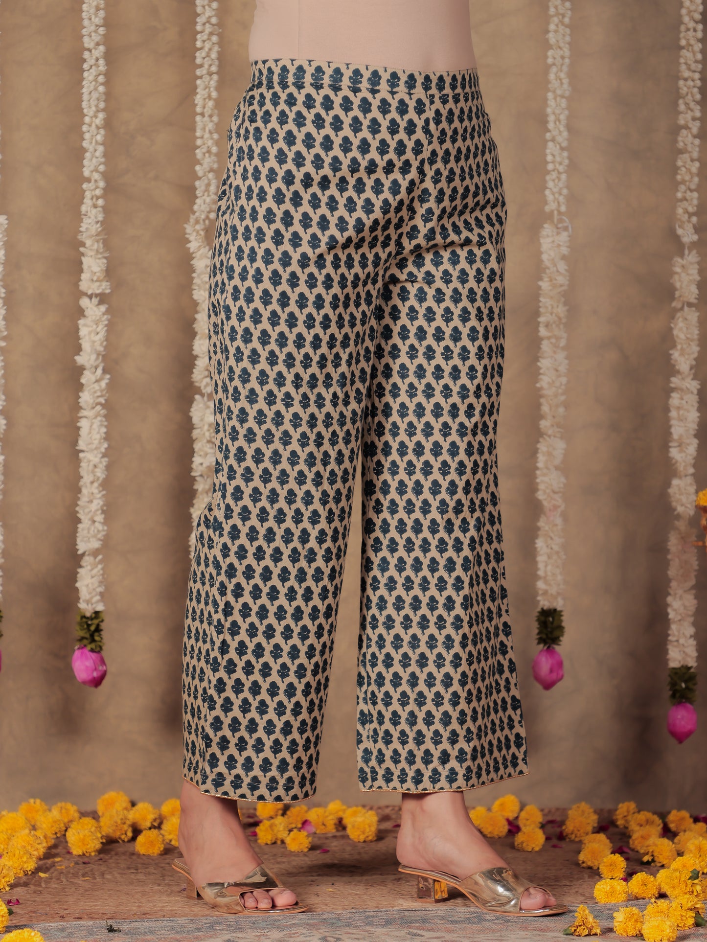 Soft Cotton Floral Anarkali Blue Kurta