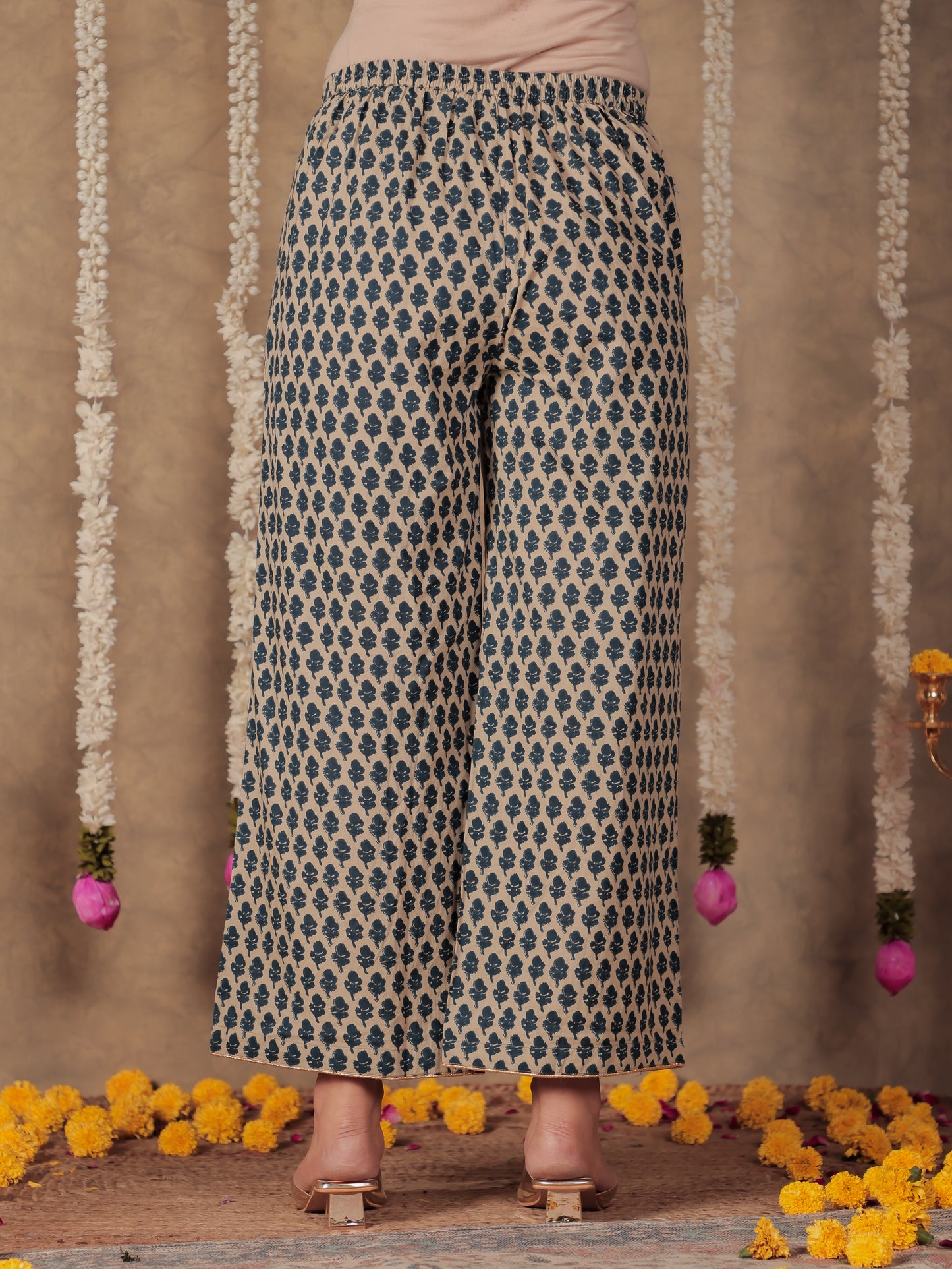 Soft Cotton Floral Anarkali Blue Kurta