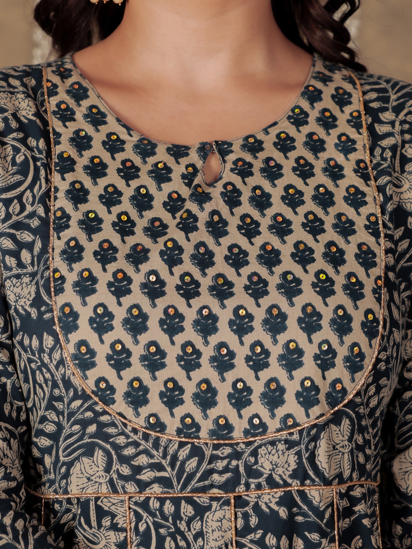 Soft Cotton Floral Anarkali Blue Kurta