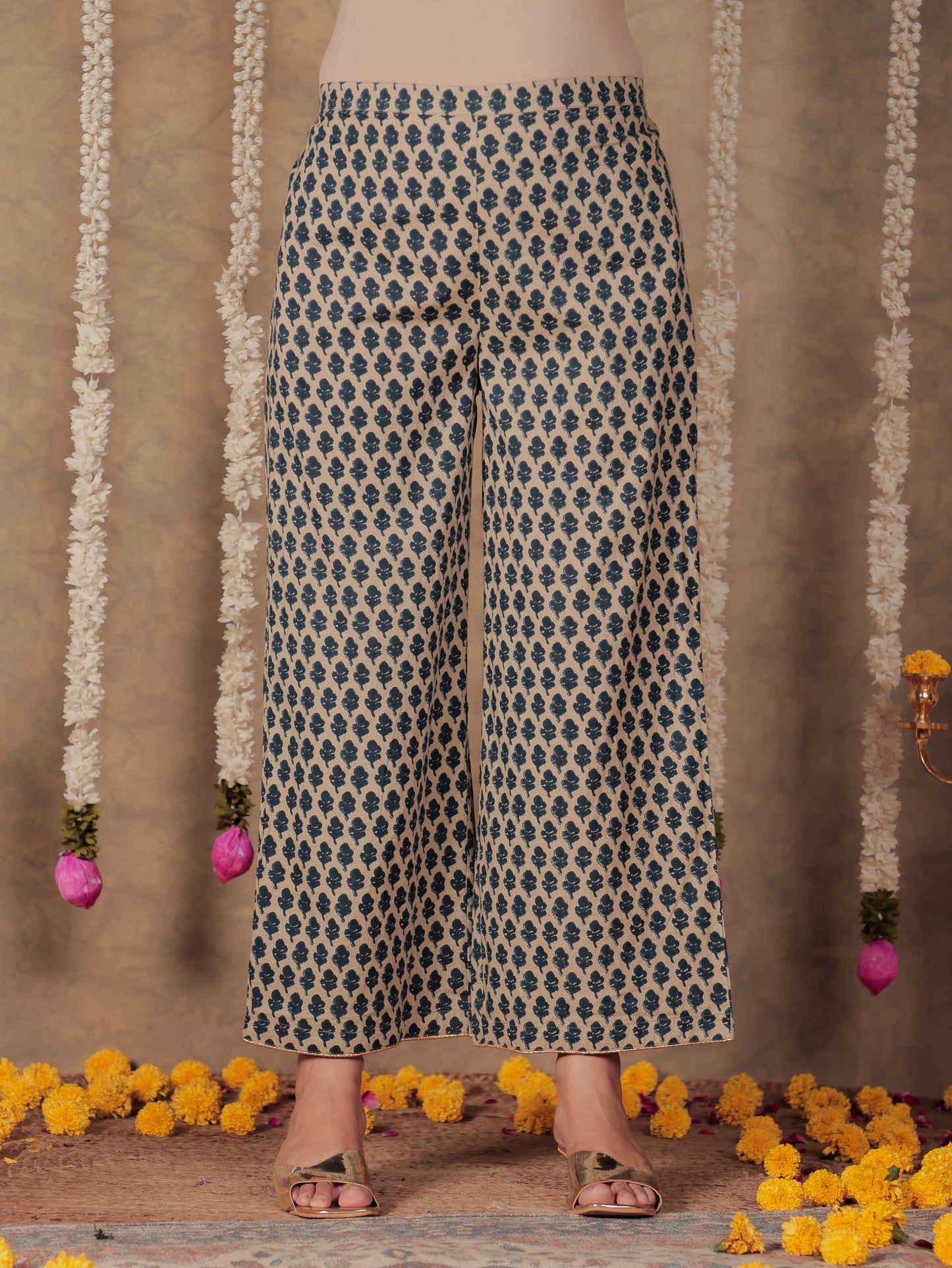 Soft Cotton Floral Anarkali Blue Kurta