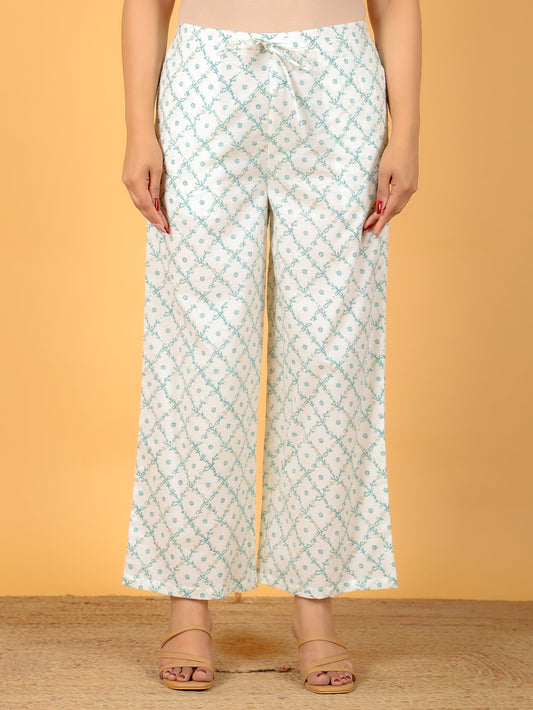 Soft Cotton Geometric Green Palazzo