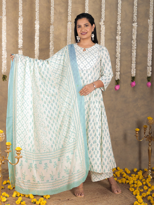 Cotton Voile Ikat Green Dupatta