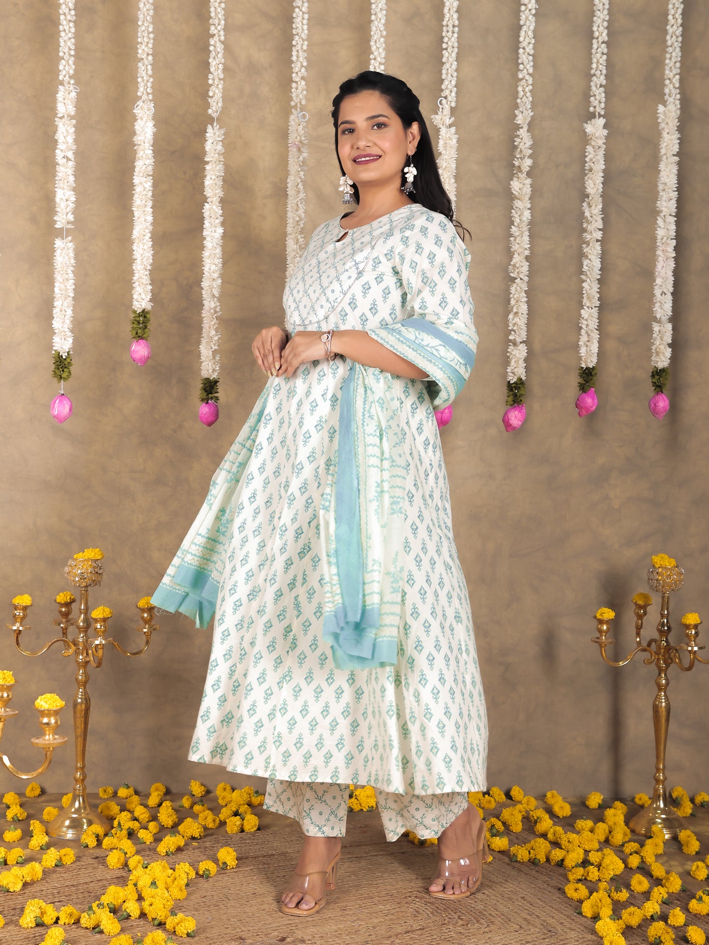 Cotton Voile Ikat Green Dupatta