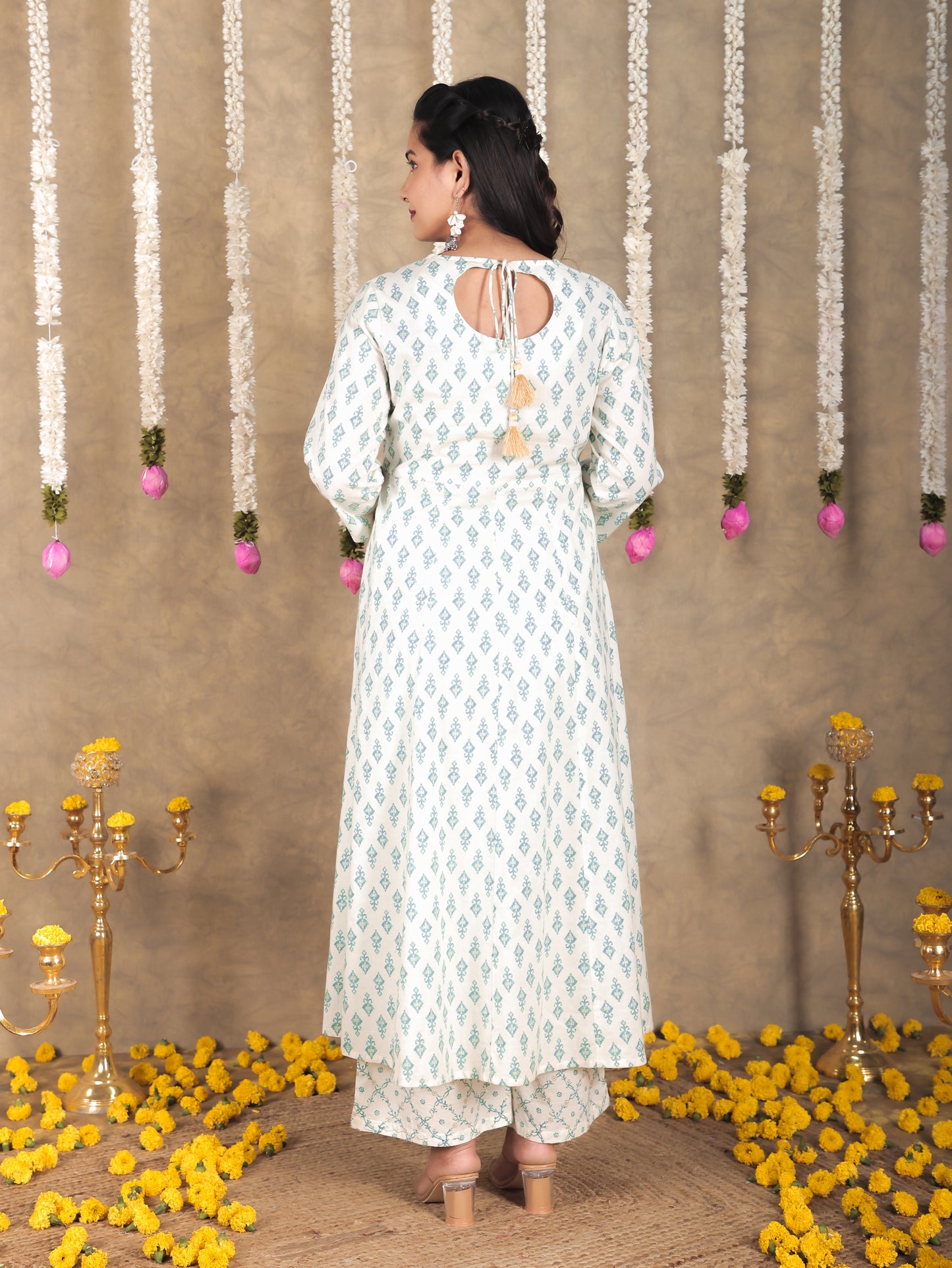 Soft Cotton Ikat Anarkali Green Kurta