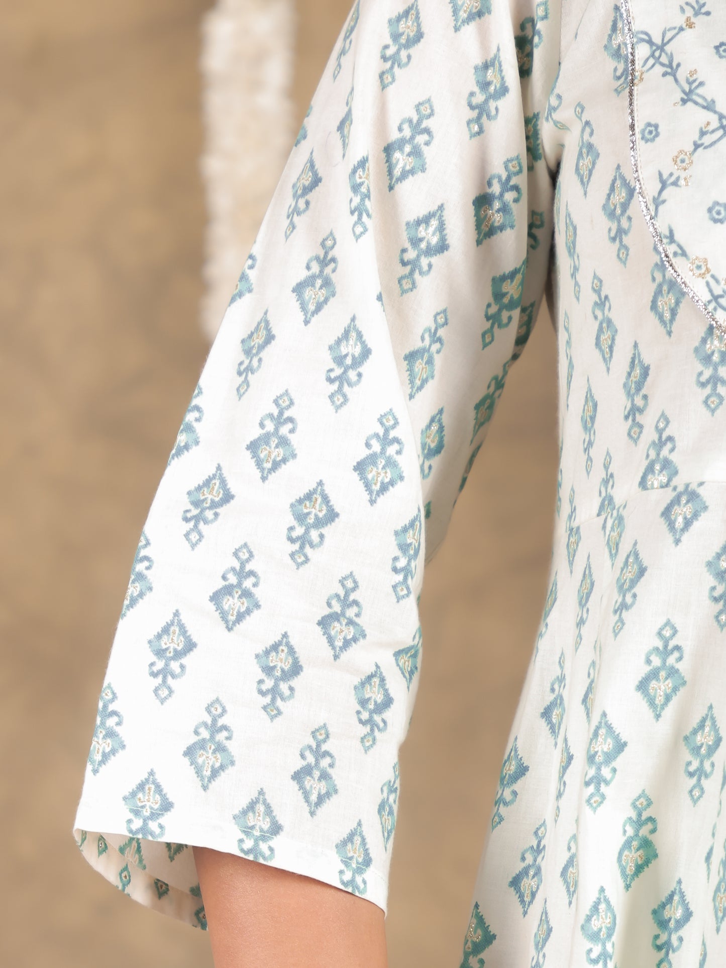 Soft Cotton Ikat Anarkali Green Kurta
