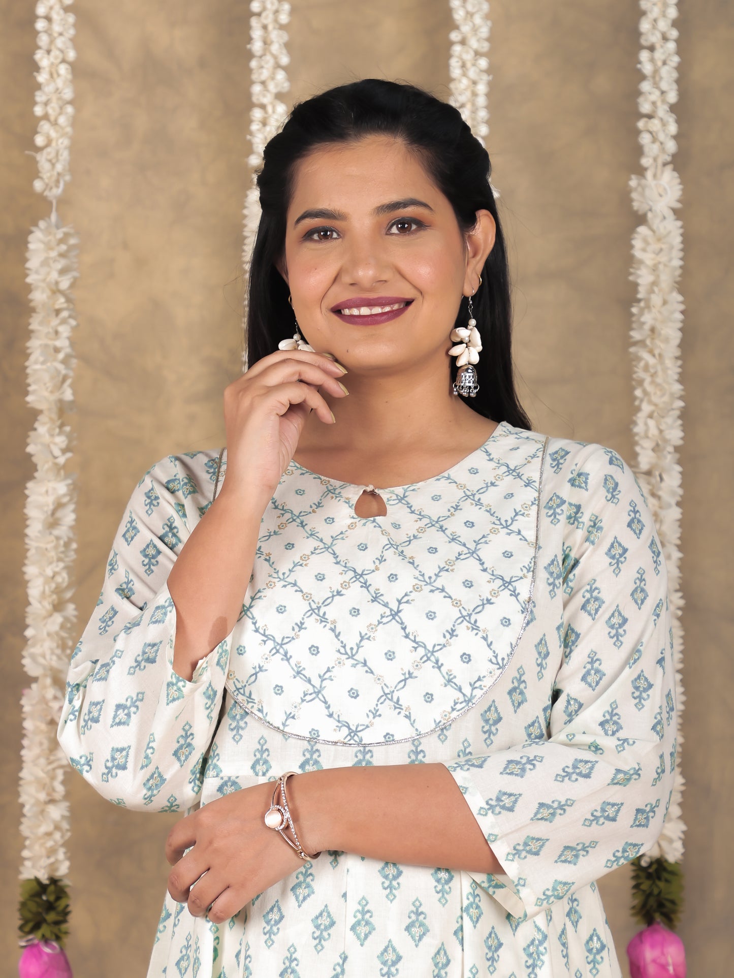 Soft Cotton Ikat Anarkali Green Kurta