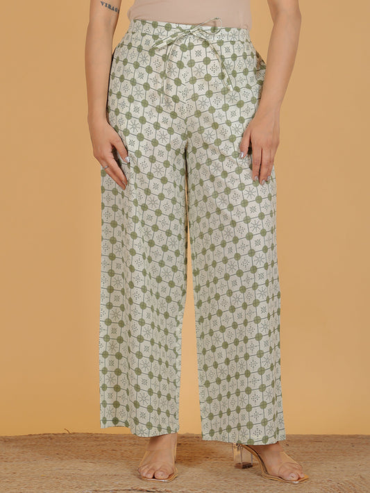 Soft Cotton Geometric Green Palazzo