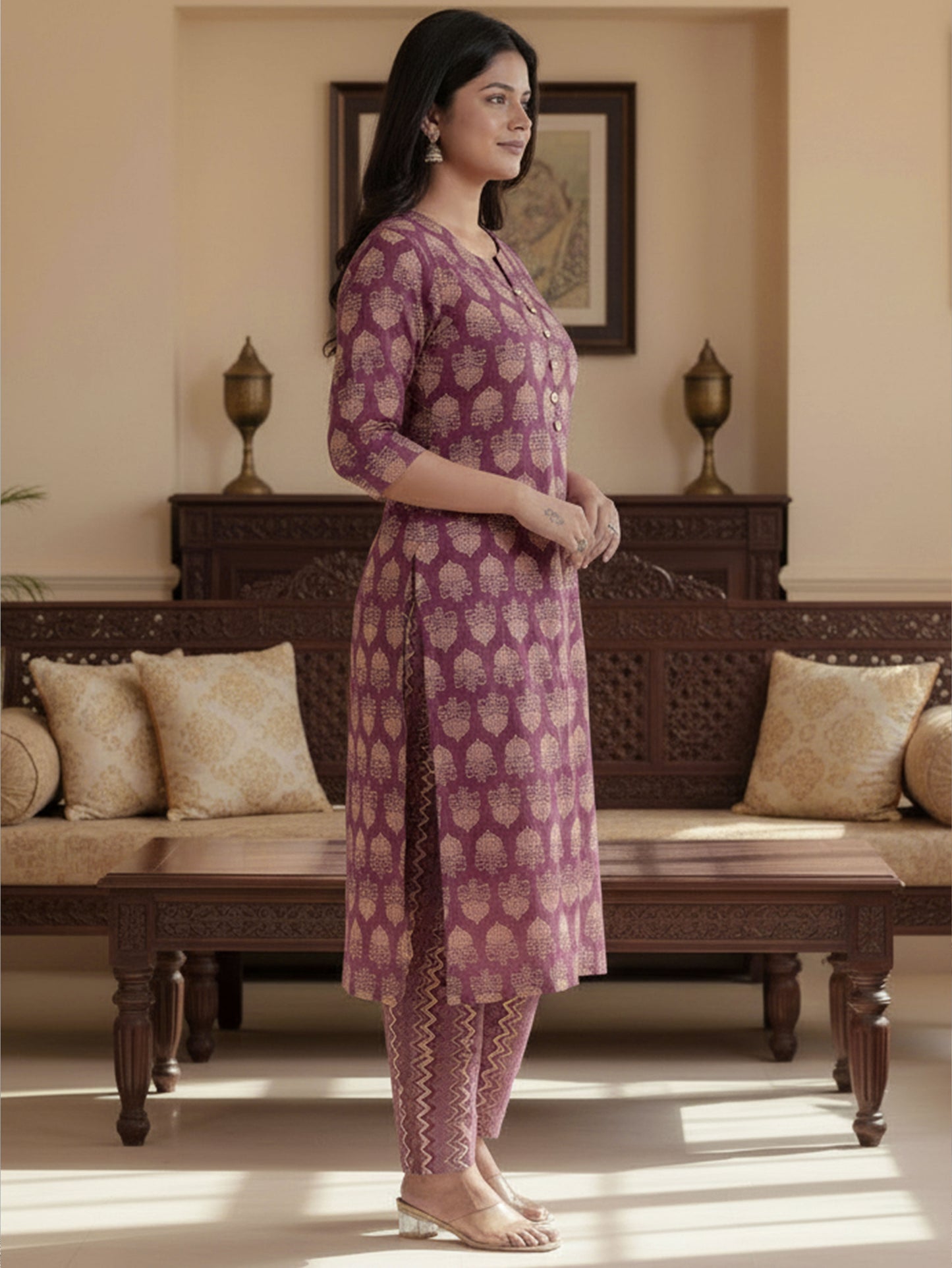 Soft Cotton Floral A-line Burnt Pink Kurta
