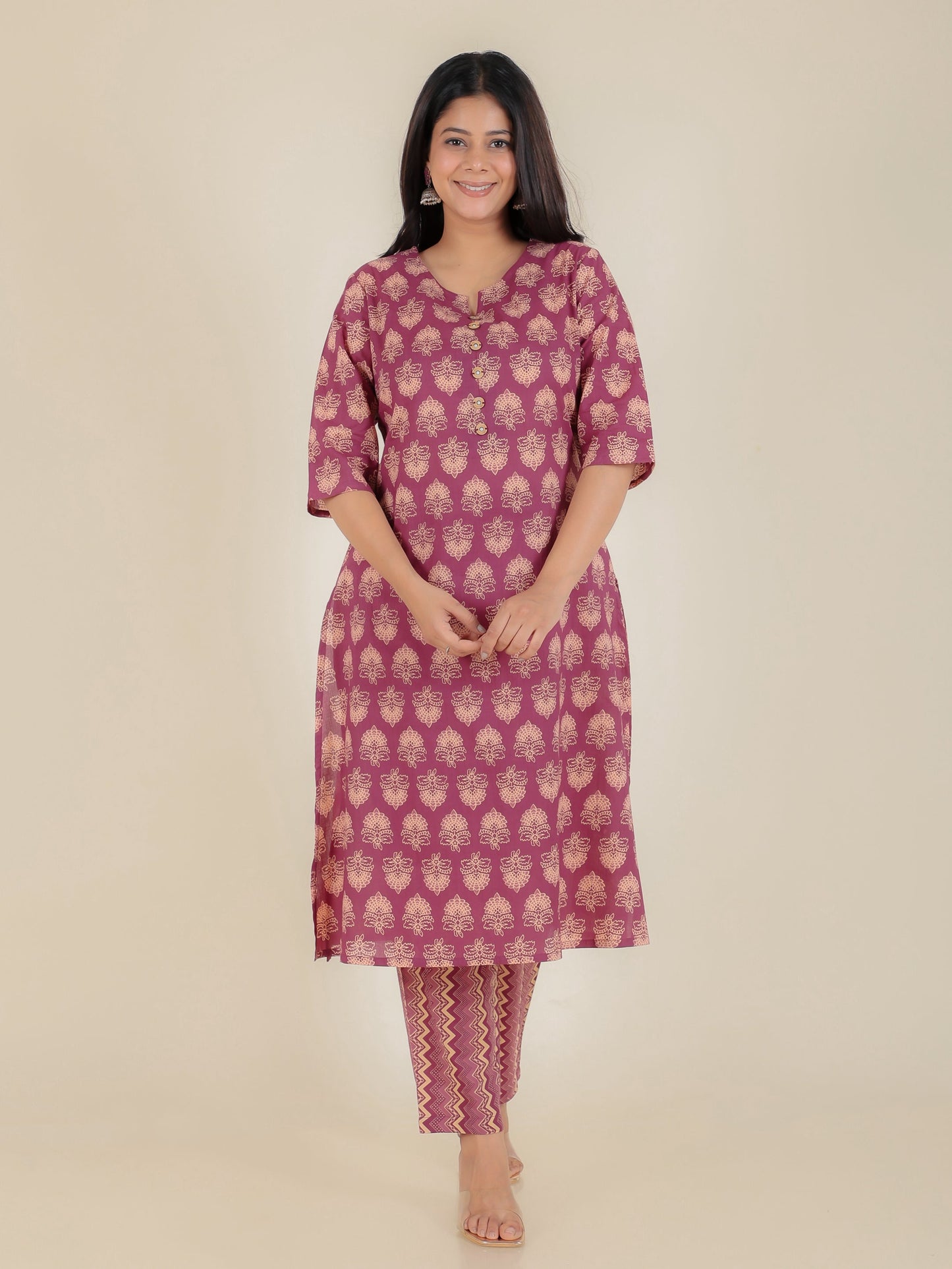 Soft Cotton Floral A-line Purple Kurta