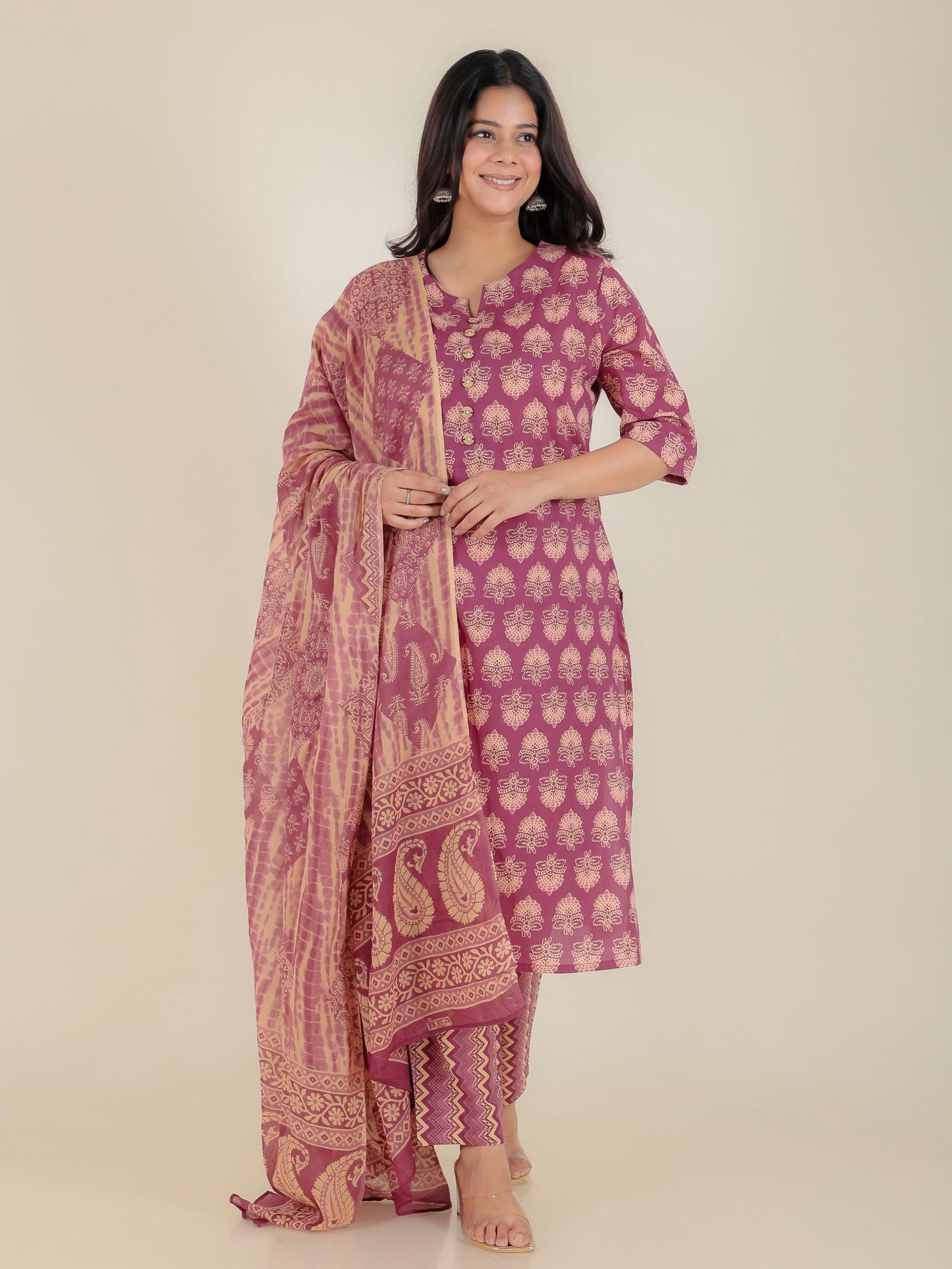 Soft Cotton Floral A-line Purple Kurta