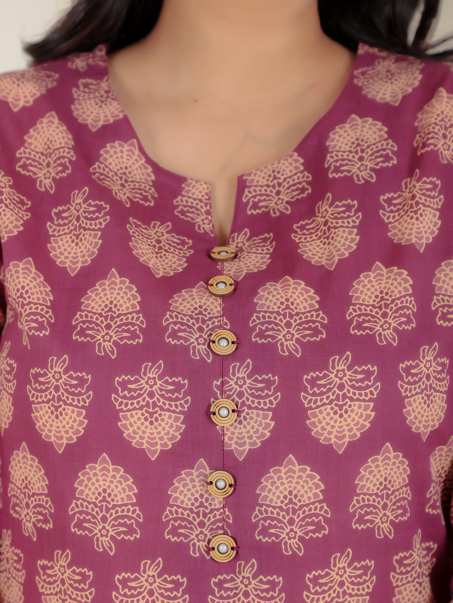 Soft Cotton Floral A-line Purple Kurta