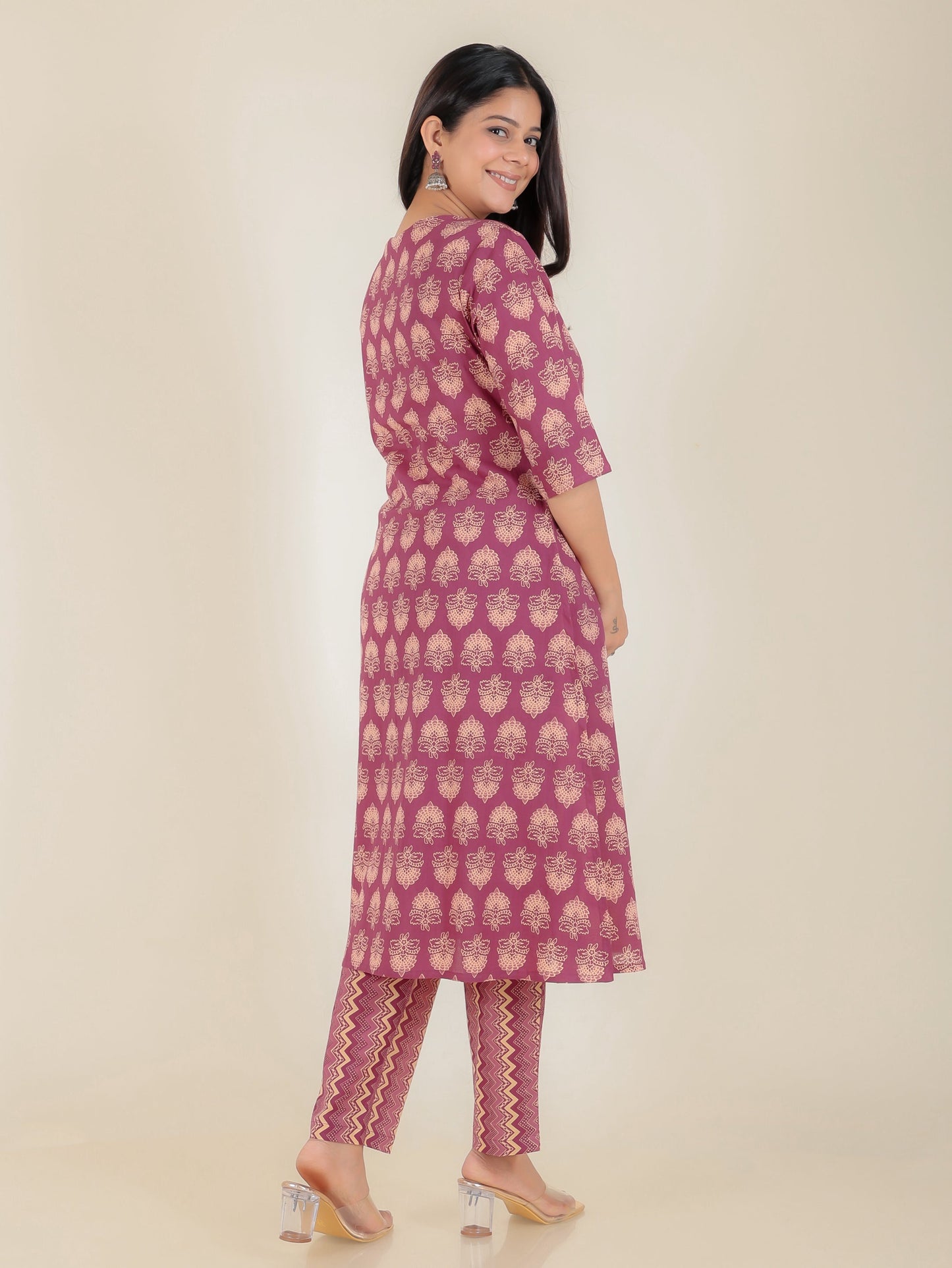 Soft Cotton Floral A-line Purple Kurta