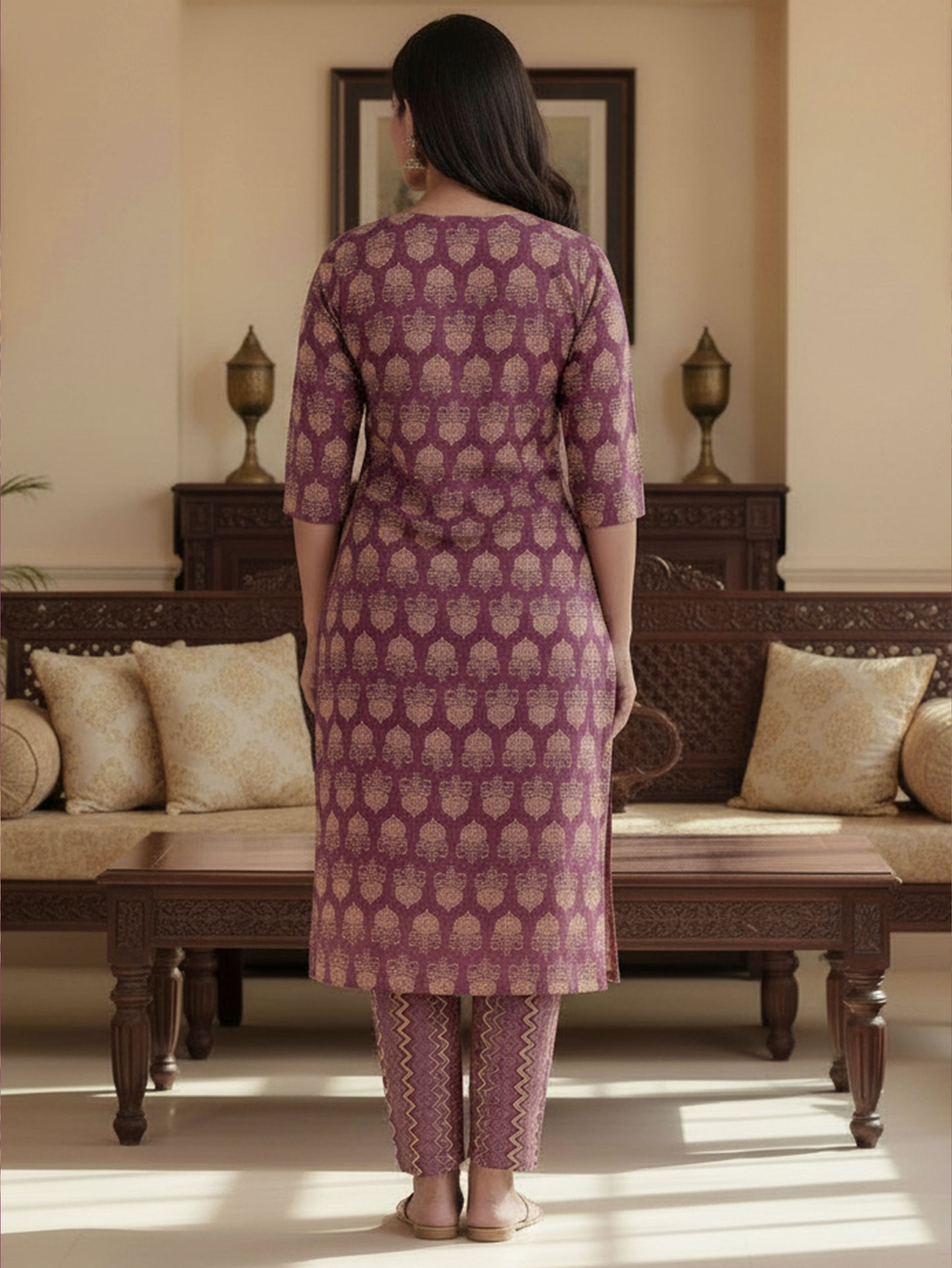 Soft Cotton Floral A-line Burnt Pink Kurta