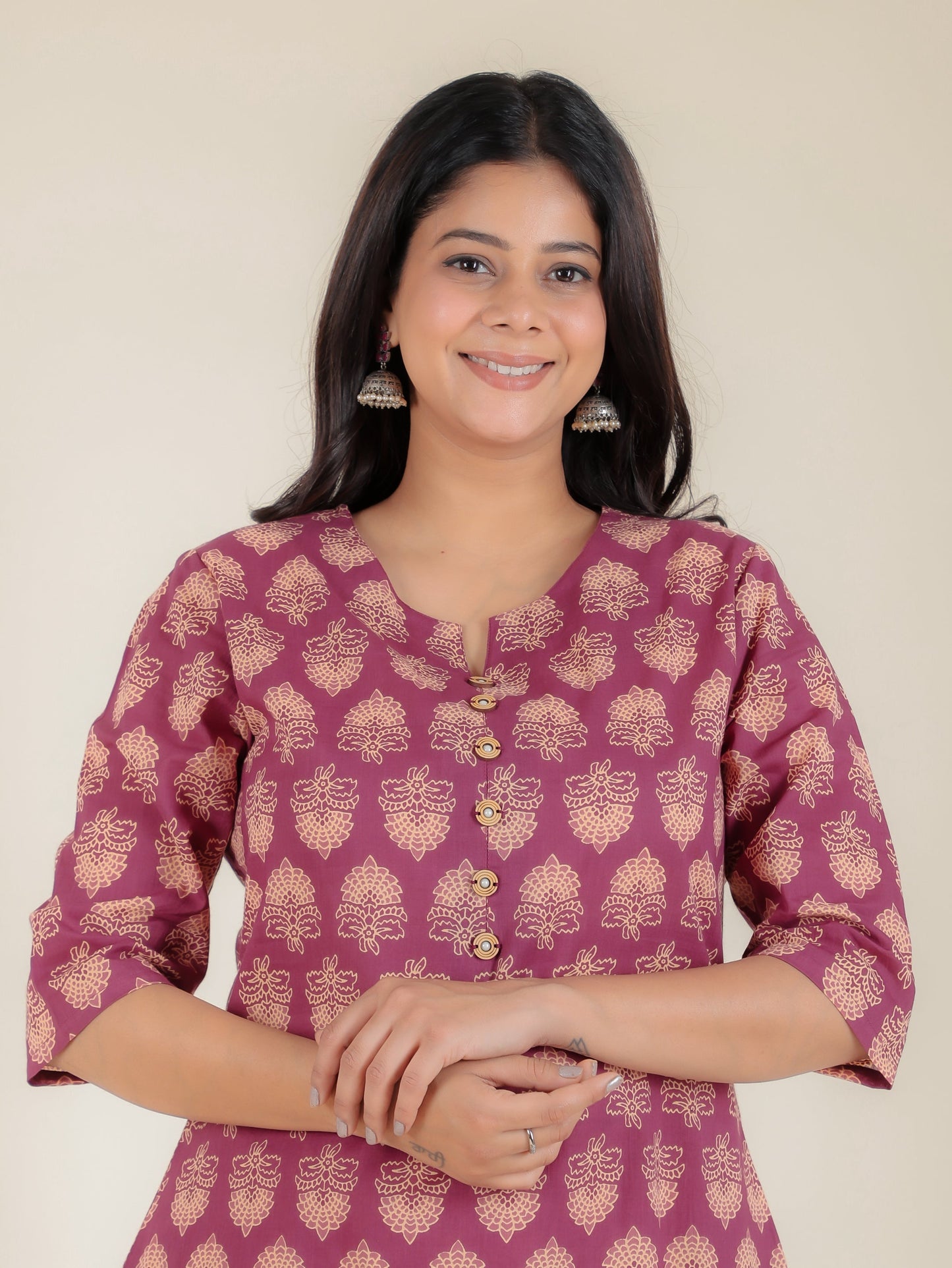 Soft Cotton Floral A-line Purple Kurta