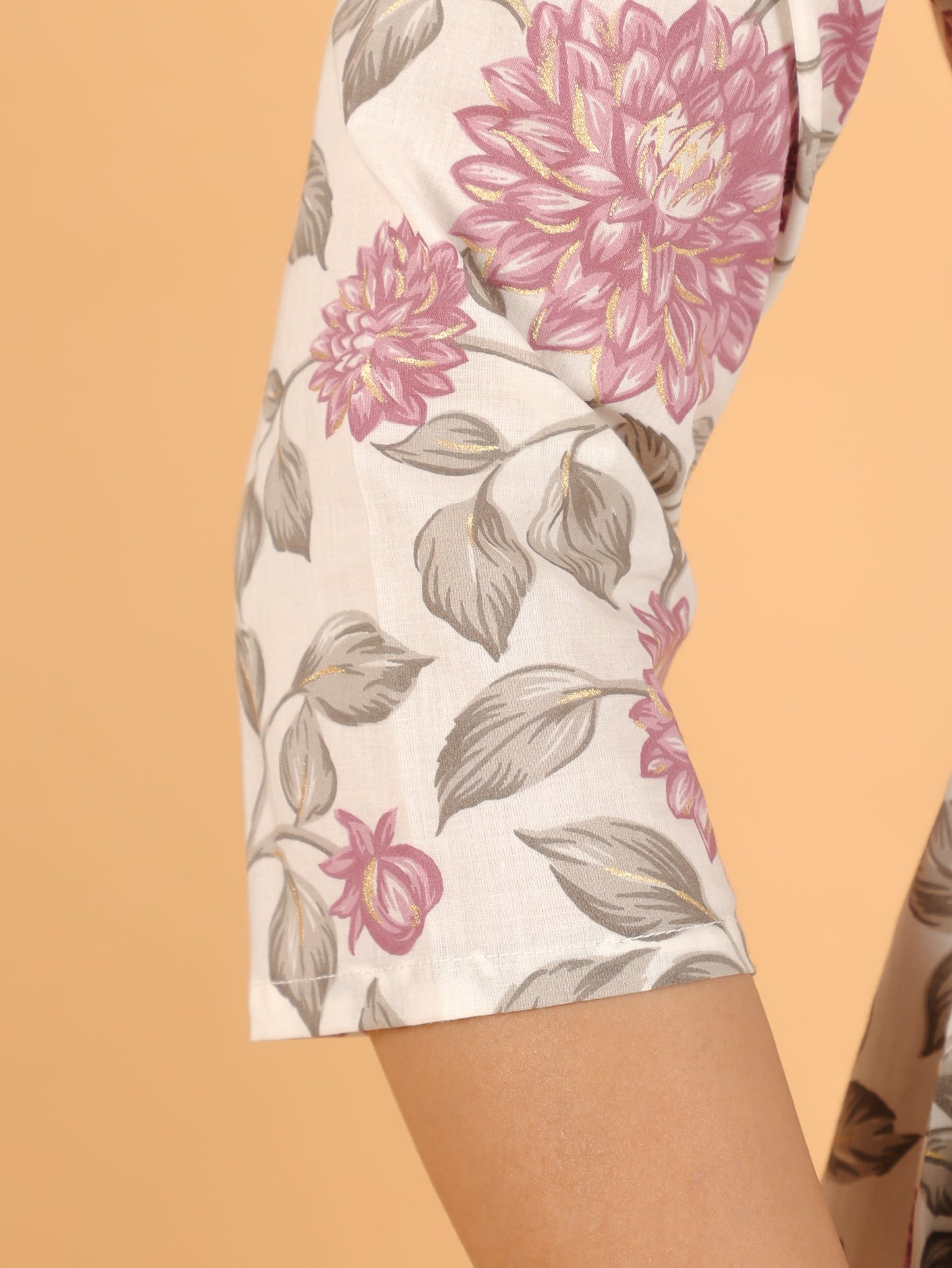 Soft Cotton Floral Flared Pink Kurta