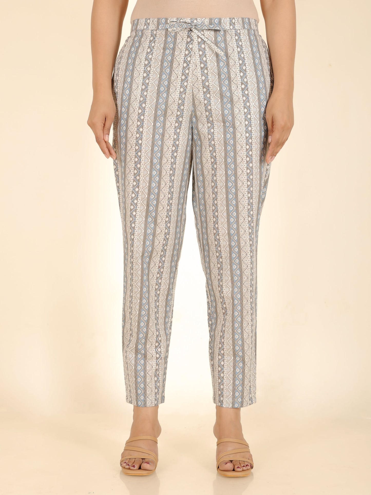 Soft Cotton Striped Blue Tapered Trousers