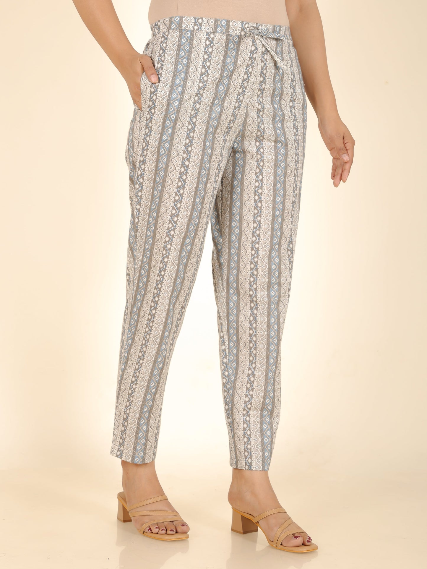 Soft Cotton Striped Blue Tapered Trousers