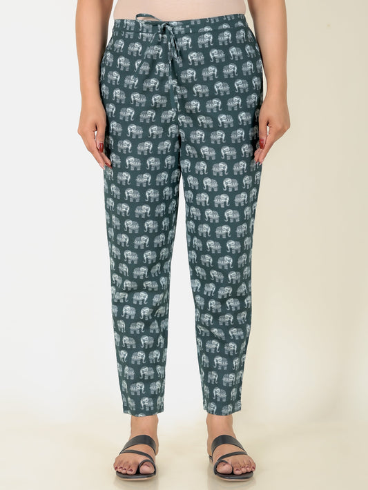 Soft Cotton Animal Green Tapered Trousers